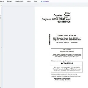 John Deere 850J Crawler Dozer Engines Operator's Manual OMT224252 - PDF DOWNLOAD