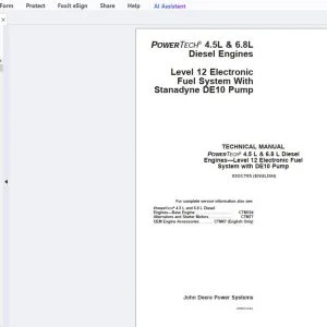John Deere Powertech 4.5L & 6.8 L Diesel Engine Level 12 Electronic Fuel System with DE10 Pump Technical Manual - PDF DOWNLOAD