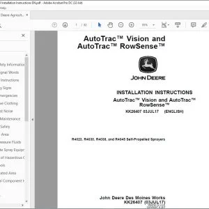 John Deere R4023, R4030, R4038, and R4045 Self-Propelled Sprayers Installation Instructions Manual KK26407