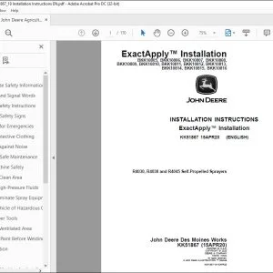 John Deere R4030, R4038 and R4045 Self-Propelled Sprayers Installation Instructions Manual KK51867