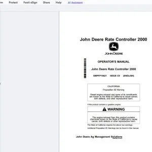 John Deere Rate Controller 2000 Operator's Manual OMPFP19621 - PDF DOWNLOAD