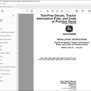 John Deere Tractors 300E, 400E, 120R, 220R, 320R, 440R, D160, D170, H120, Installation Instructions Manual W56933  