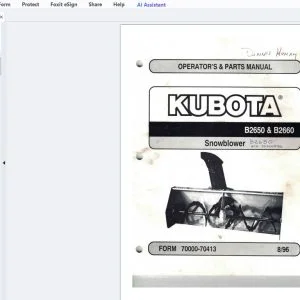 Kubota B2650 & B2660 Snowblower Operator's & Parts Manual - PDF DOWNLOAD