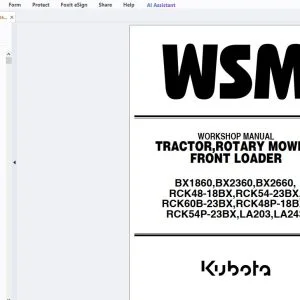 Kubota BX1860, BX2360, BX2660, RCK48-18BX, RCK54-23BX, RCK60-23BX RCK48P-18BX Workshop Manual - PDF