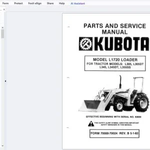 Kubota L1720 Loader Parts & Service Manual - PDF DOWNLOAD