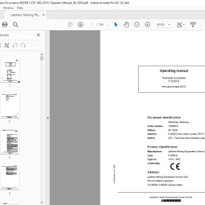Liebherr Hydraulic Excavator P9250E Operator Manual - PDF DOWNLOAD