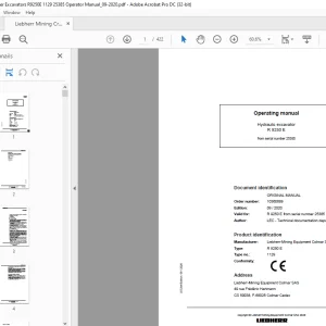 Liebherr Mining Crawler Excavators R9250E 1129 Operator Manual 25385 - PDF DOWNLOAD