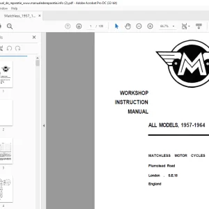MATCHLESS MOTOR CYCLES 1957-1964 WORKSHOP INSTRUCTION MANUAL - PDF