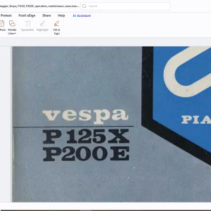 Piaggio Vespa P125 X P200 E Operation & Maintenance Manual - PDF