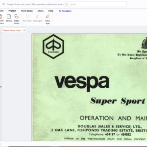 Piaggio Vespa Super Sport 180 cc Operation & Maintenance Manual PDF