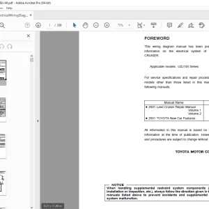 Toyota 2001 Land Cruiser UZJ100 Series Electrical Wiring Diagram Manual EWD426U PDF