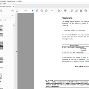 Toyota 2002 Land Cruiser UZJ100 Series Electrical Wiring Diagram Manual EWD469U PDF