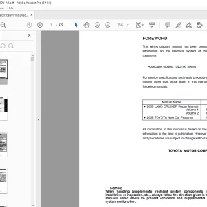 Toyota 2003 Land Cruiser UZJ100 Series Electrical Wiring Diagram Manual EWD510U PDF