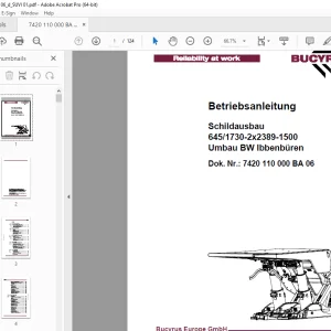 Cat BUCYRUS Schildausbau 645/1730-2x2389-1500 Umbau BW Ibbenbüren Betriebsanleitung