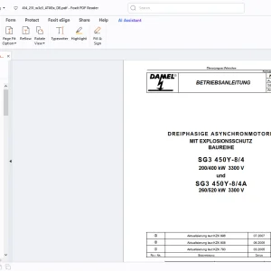 Damel SG3 450Y-8/4 200/400 kW 3300 V und SG3 450Y-8/4A 260/520 kW 3300 V DREIPHASIGE ASYNCHRONMOTORE MIT EXPLOSIONSSCHUTZ BAUREIHE BETRIEBSANLEITUNG - PDF