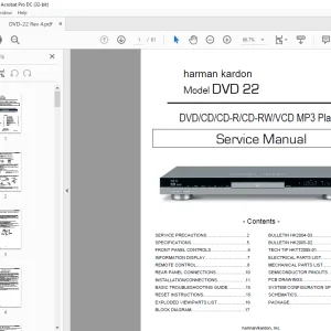 Harman kardon DVD 22 DVD/CD/CD-R/CD-RW/VCD MP3 Player Service Manual - PDF