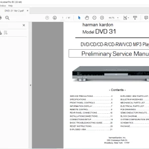 Harman kardon DVD 31 DVD/CD/CD-R/CD-RW/VCD MP3 Player Preliminary Service Manual - PDF