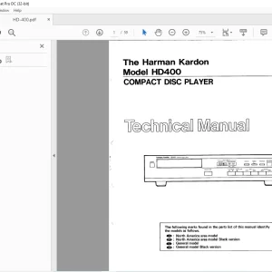 Harman kardon HD400 Compact Disc Player Technical Manual - PDF DOWNLOAD