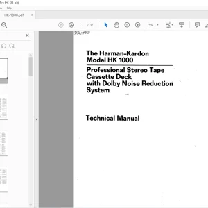 Harman kardon HK 1000 Professional Stereo Tape Cassette Deck With Dolby Noise Reduction System Technical Manual  - PDF