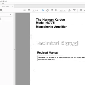 Harman kardon HK 775 Monophonic Amplifier Technical Manual  - PDF