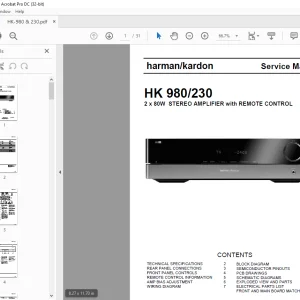 Harman kardon HK 980/230 STEREO AMPLIFIER with REMOTE CONTROL Service Manual  - PDF