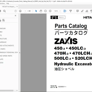 Hitachi Zaxis 450-3 450LC-3 470H-3 470LCH-3 500LC-3 520LCH Excavator Parts Manual PDF