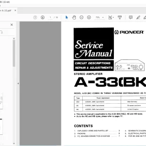 Pioneer A-33(BK)Stereo Amplifier Service Manual - PDF DOWNLOAD