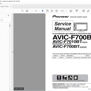 Pioneer AVIC-F700BT/XS/UC AVIC-F7010BT/XS/UC NAVIGATION AV SYSTEM AVIC-F700BT/XS/EW5 Flash Multimedia AV Navigation Receiver Service Manual - PDF