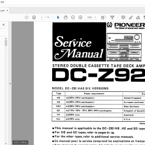 Pioneer DC-Z92 STEREO DOUBLE CASSETTE TAPE DECK AMPLIFIER Service Manual-PDF DOWNLOAD