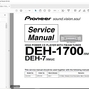 Pioneer DEH-1700/XN/UC DEH-7/XN/UC HIGH POWER CD PLAYER Service Manual-PDF