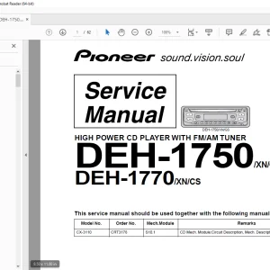 Pioneer DEH-1750/XN/GS DEH-1770/XN/CS HIGH POWER CD PLAYER Service Manual PDF