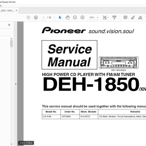 Pioneer DEH-1850 /XN/ES HIGH POWER CD PLAYER TUNER Service Manual PDF