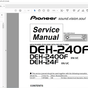 Pioneer DEH-240F XN/UC DEH-2400F XN/UC DEH-24F XN/UC FM/AM Service Manual - PDF