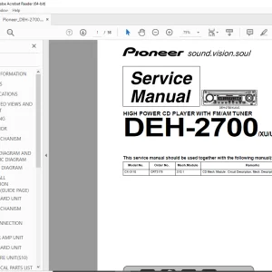 Pioneer DEH-2700/XU/UC HIGH POWER CD PLAYER WITH FM/AM TUNER Service Manual-PDF