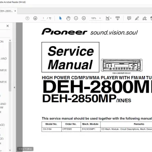 Pioneer DEH-2800MP/XN/UC DEH-2850MP/XN/ES HIGH POWER CD/MP3/WMA Service Manual PDF