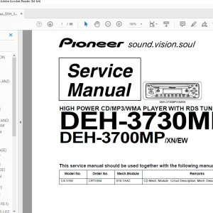 Pioneer DEH-3730MP/XN/EW DEH-3700MP/XN/EW  Service Manual PDF DOWNLOAD