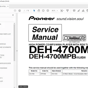 Pioneer DEH-4700MP/XU/EW DEH-4700MPB/XU/EW Service Manual PDF DOWNLOAD