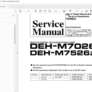 Pioneer DEH-M7026ZH EW DEH-M7526ZH EW Service Manual PDF DOWNLOAD