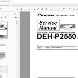 Pioneer DEH-P2550XM/ES XN/ES MULTI-CD CONTROL CD PLAYER Service Manual PDF