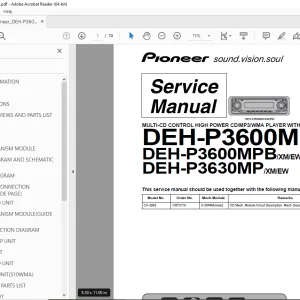 Pioneer DEH-P3600MP/XM/EW DEH-P3600MPB/XM/EW DEH-P3630MP/XM/EW Service Manual PDF