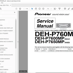 Pioneer DEH-P760MP/XN/UC DEH-P7600MP/XN/UC DEH-P7650MP/XN/ES Service Manual PDF