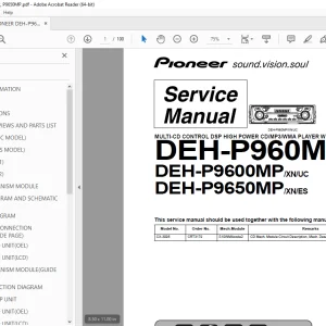 Pioneer DEH-P960MP/XN/UC DEH-P9600MP/XN/UC DEH-P9650MP/XN/ES Service Manual PDF