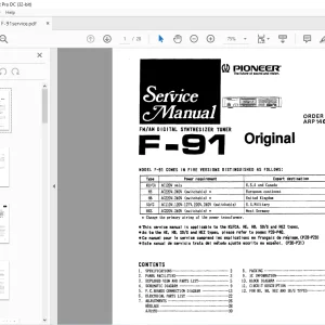 Pioneer F-91 FM/AN DIGITAL SYNTHESIZER TUNER Original Service Manual - PDF