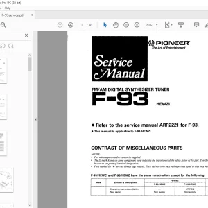 Pioneer F93 HEWZI FM/AN DIGITAL SYNTHESIZER TUNER Service Manual - PDF