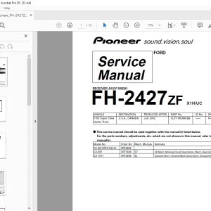 Pioneer FH-2427ZF X1HUC Receiver Assy Radio Service Manual - PDF DOWNLOAD