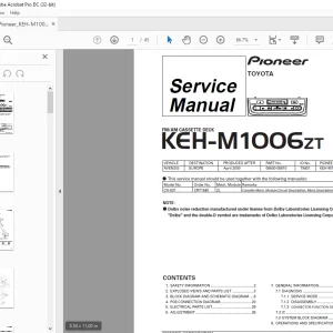 Pioneer KEH-M1006ZT X1B/EW FM/AM CASSETTE DECK Service Manual - PDF