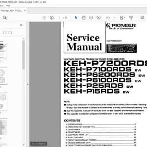 Pioneer KEH-P7200RDS  KEH-P7100RDS KEH-P6200RDS  KEH-P6100RDS  KEH-P25RDS KEH-P15RDS Service Manual - PDF