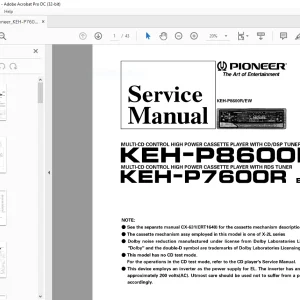 Pioneer KEH-P8600R EW MULTI-CD CONTROL KEH-P7600R EW  Service Manual - PDF