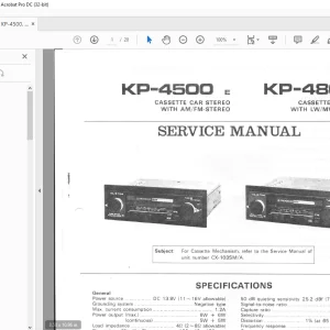 Pioneer KP-4500 E Cassette Car Stereo with AM/FM-Stereo KP-4800 E Service Manual - PDF