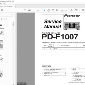 Pioneer PD-F1007 FILE-TYPE CD PLAYER SERVICE MANUAL - PDF DOWNLOAD